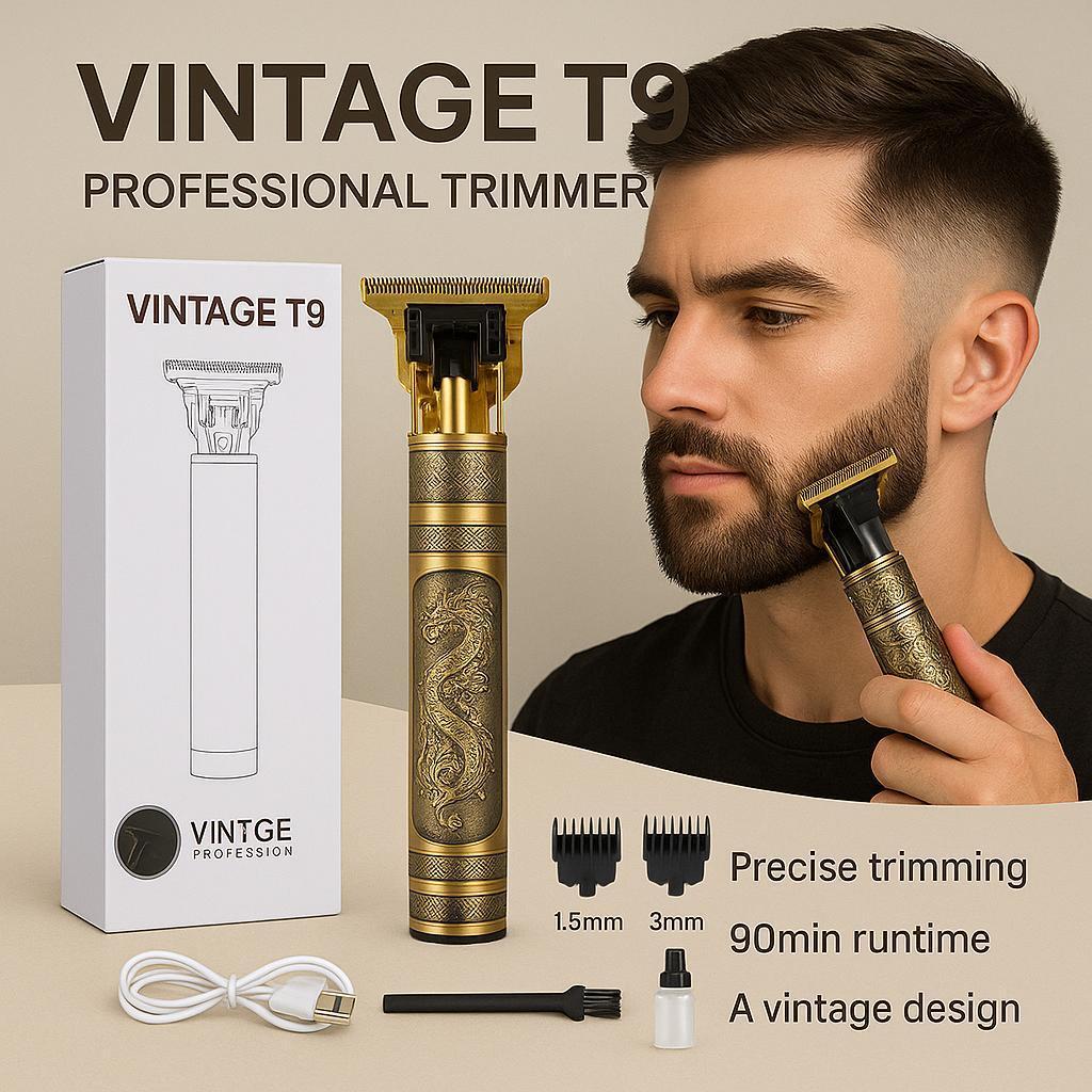 Metal Body T9 Trimmer VINTAGE T9 Dragon Style Metal Rechargeable Electric Hair Clipper Cutting