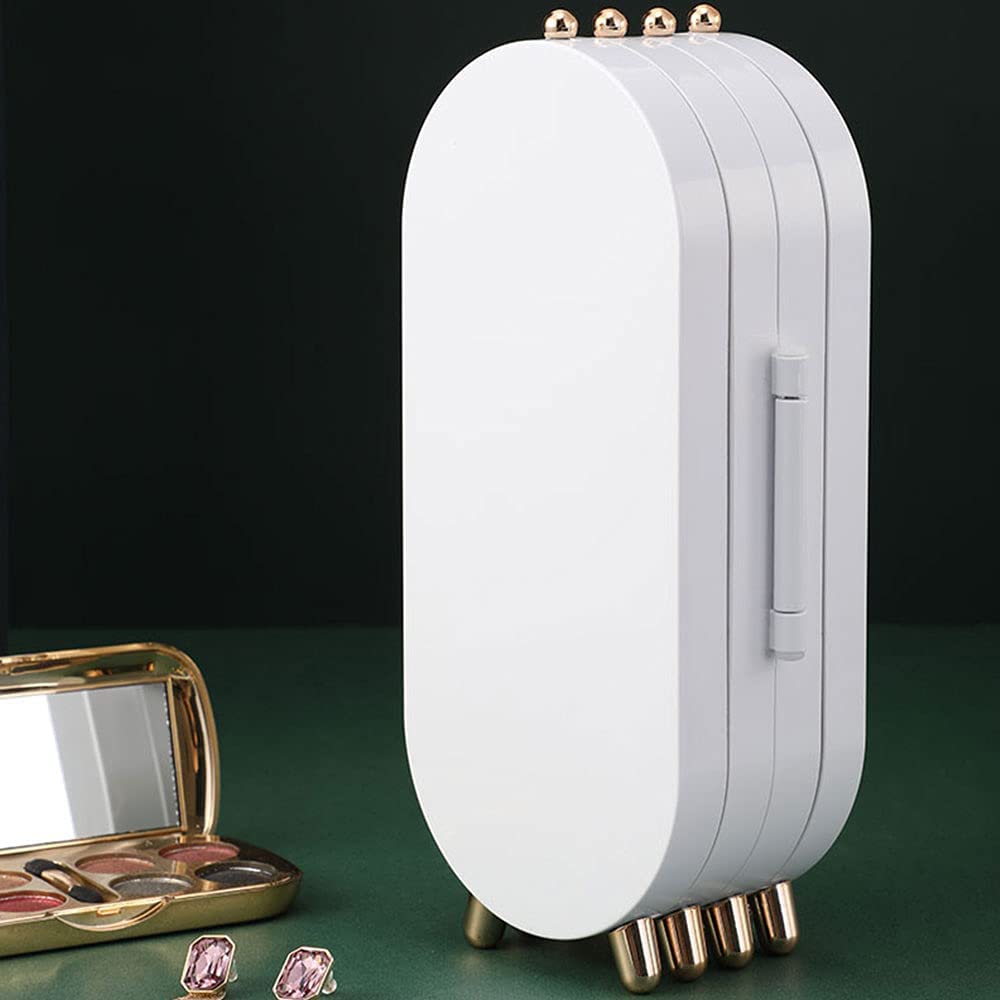 Jewellery Box Organiser with Mirror - Foldable Exquisite Dustproof Jewelry Storage Case Multi-Function Screen Shaped Metal Display Jewelry Stand for Earring - Necklace & Bracelet