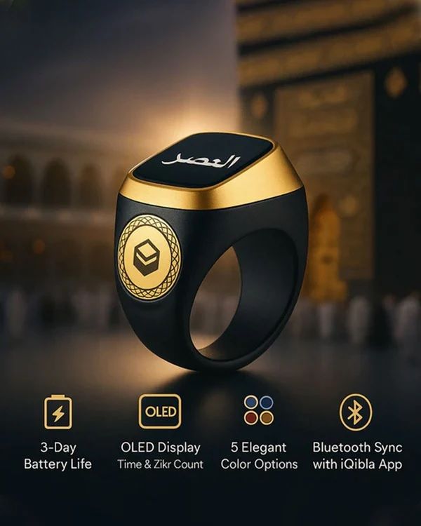 Qibla Smart Tasbih Ring A New Digital Tasbeeh Ring Smart Ring Lite with Tally Counter Prayer Time Vibration Reminder and Waterproof Design for Muslim Zikr