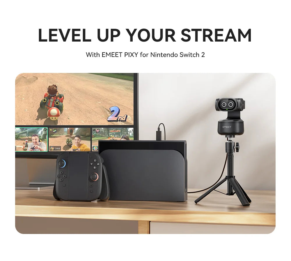 4K Webcam EMEET PIXY Dual-Camera AI Tracking Video Camera for Live Streaming With Sony Sensor Gesture Control Autofocus 3 Mics