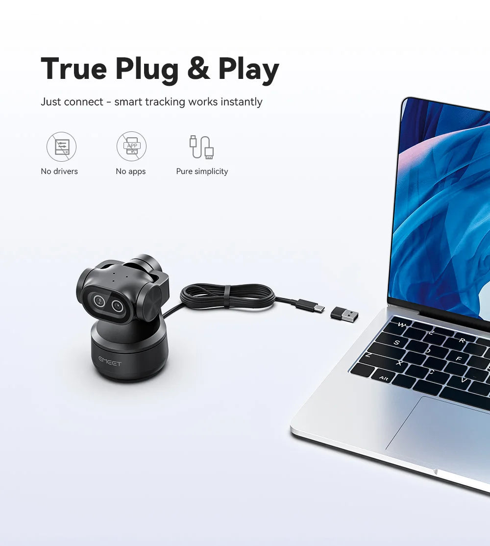 4K Webcam EMEET PIXY Dual-Camera AI Tracking Video Camera for Live Streaming With Sony Sensor Gesture Control Autofocus 3 Mics