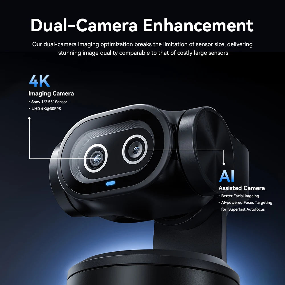 4K Webcam EMEET PIXY Dual-Camera AI Tracking Video Camera for Live Streaming With Sony Sensor Gesture Control Autofocus 3 Mics