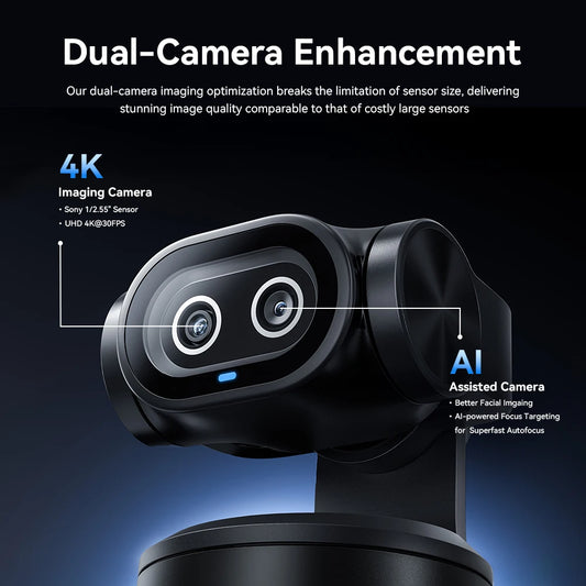 4K Webcam EMEET PIXY Dual-Camera AI Tracking Video Camera for Live Streaming With Sony Sensor Gesture Control Autofocus 3 Mics
