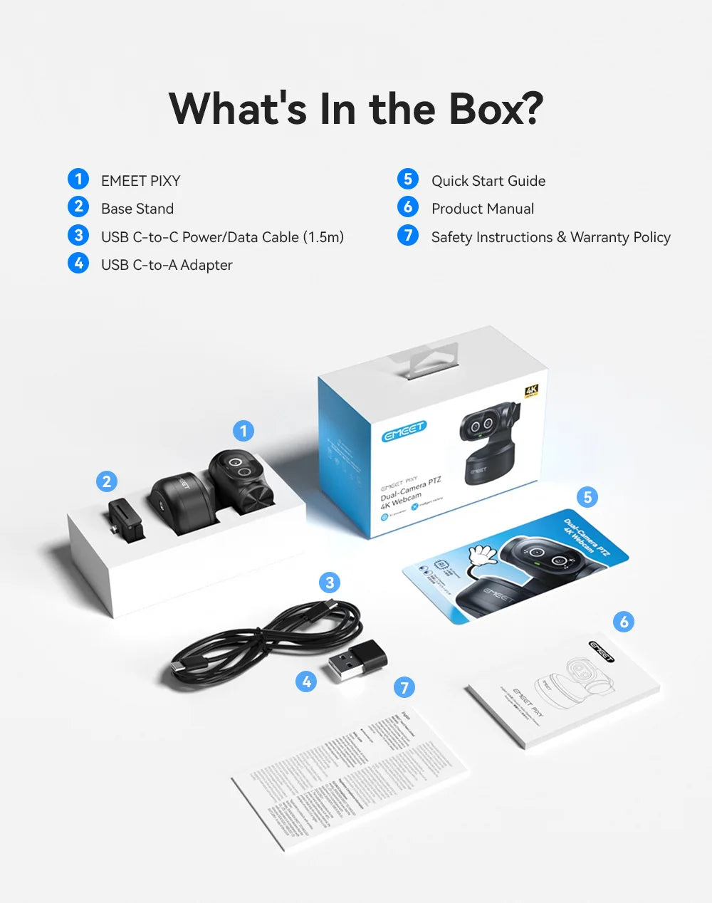 4K Webcam EMEET PIXY Dual-Camera AI Tracking Video Camera for Live Streaming With Sony Sensor Gesture Control Autofocus 3 Mics