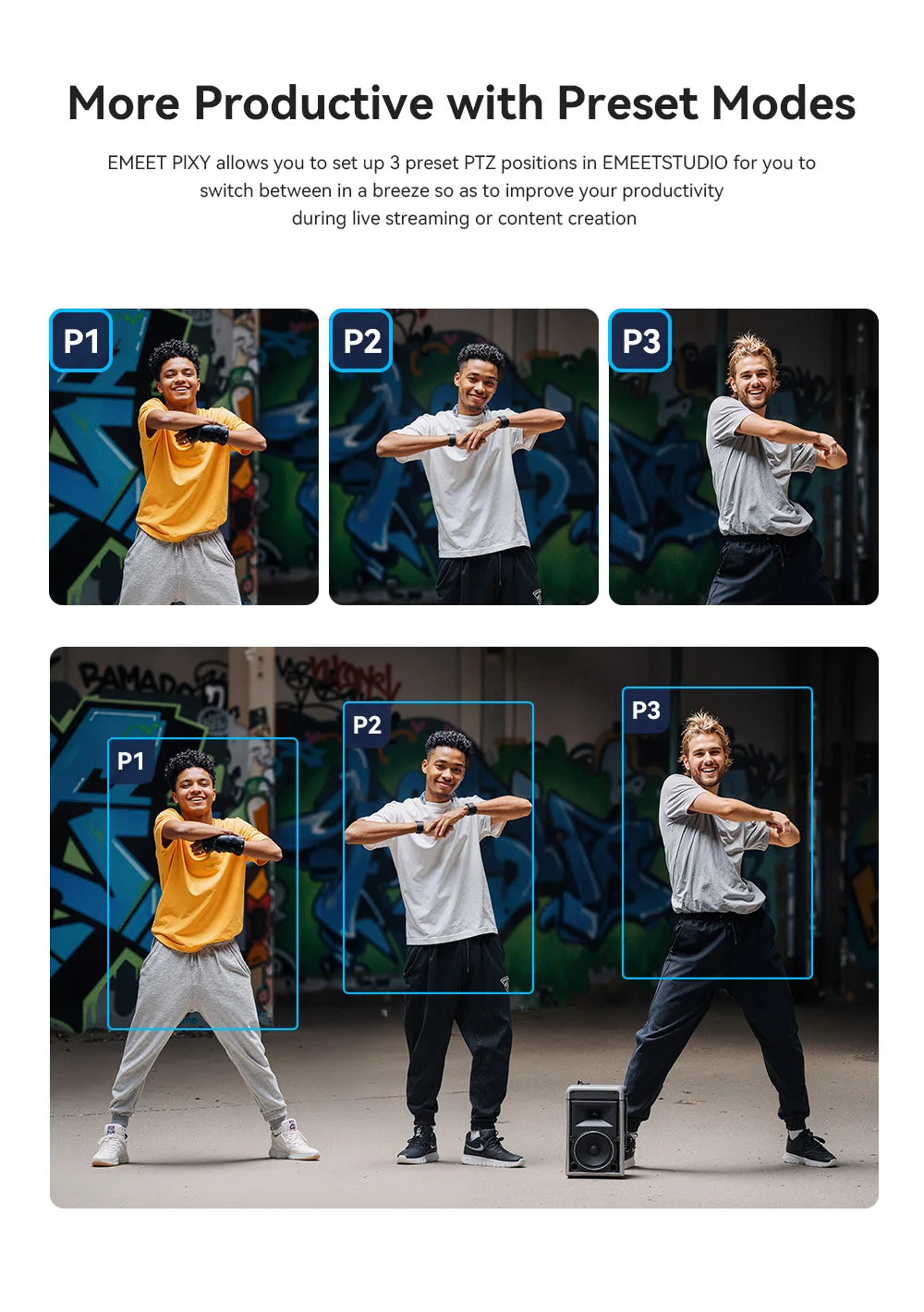 4K Webcam EMEET PIXY Dual-Camera AI Tracking Video Camera for Live Streaming With Sony Sensor Gesture Control Autofocus 3 Mics