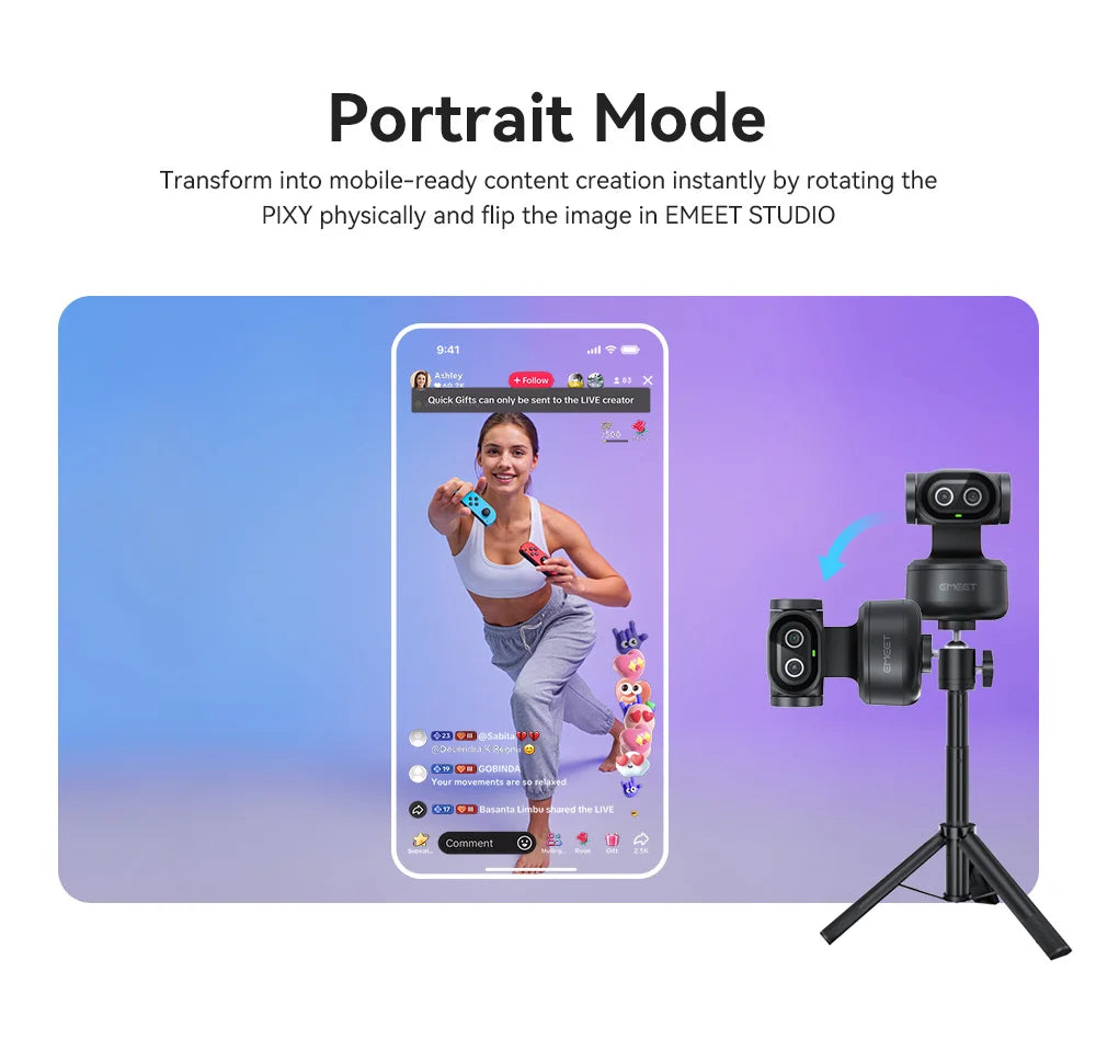 4K Webcam EMEET PIXY Dual-Camera AI Tracking Video Camera for Live Streaming With Sony Sensor Gesture Control Autofocus 3 Mics