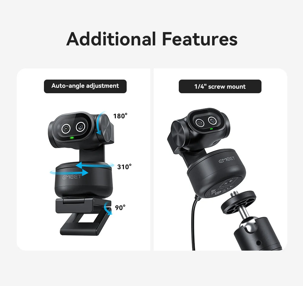 4K Webcam EMEET PIXY Dual-Camera AI Tracking Video Camera for Live Streaming With Sony Sensor Gesture Control Autofocus 3 Mics